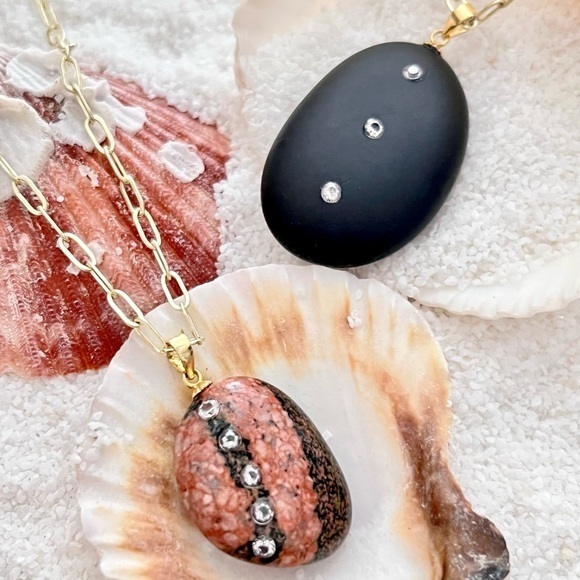 Stunning 925s sterling silver crystal adorned natural stone - Picture 1 of 3